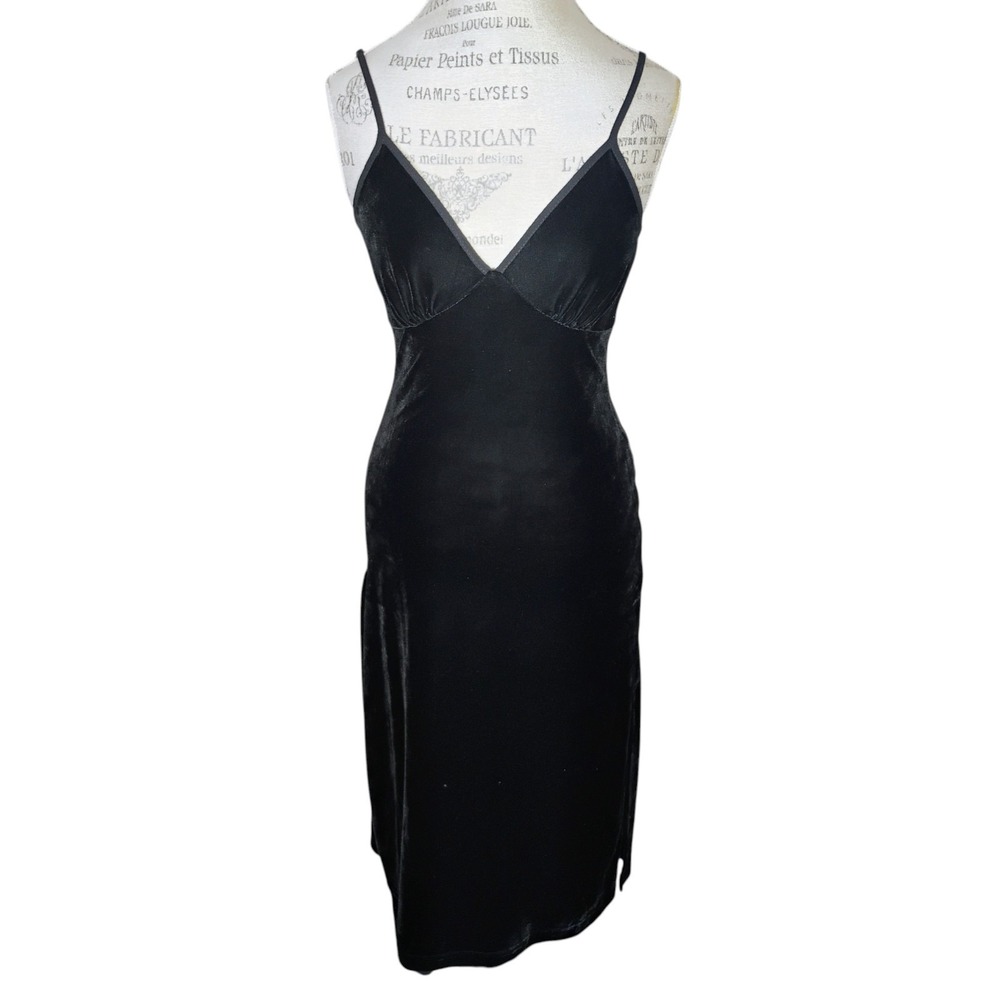 Band Of The Free Velvet Babydoll Dress Women Small Black Midi Y2K Goth Cocktail‎